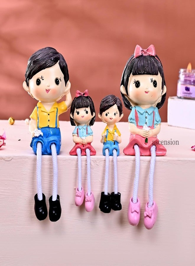 ascension Handcrafted Resin Family Dolls Set Mom Dad & Kids Figurines with Hanging Legs Statues Love Showpiece Decorative Items for Tabletop Birthday Gift Wedding Valentine's Day Home & Office Décor - Image 1
